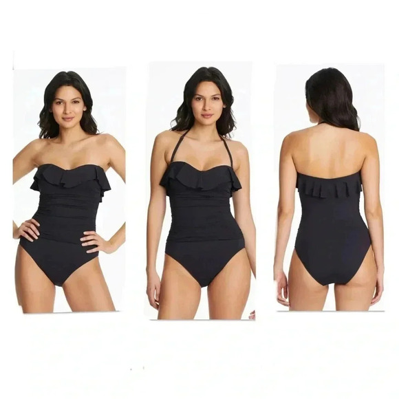 Bleu Rod Beattie Kore Ruffle Bandeau One Piece Swimsuit Size 12 - Picture 1 of 9